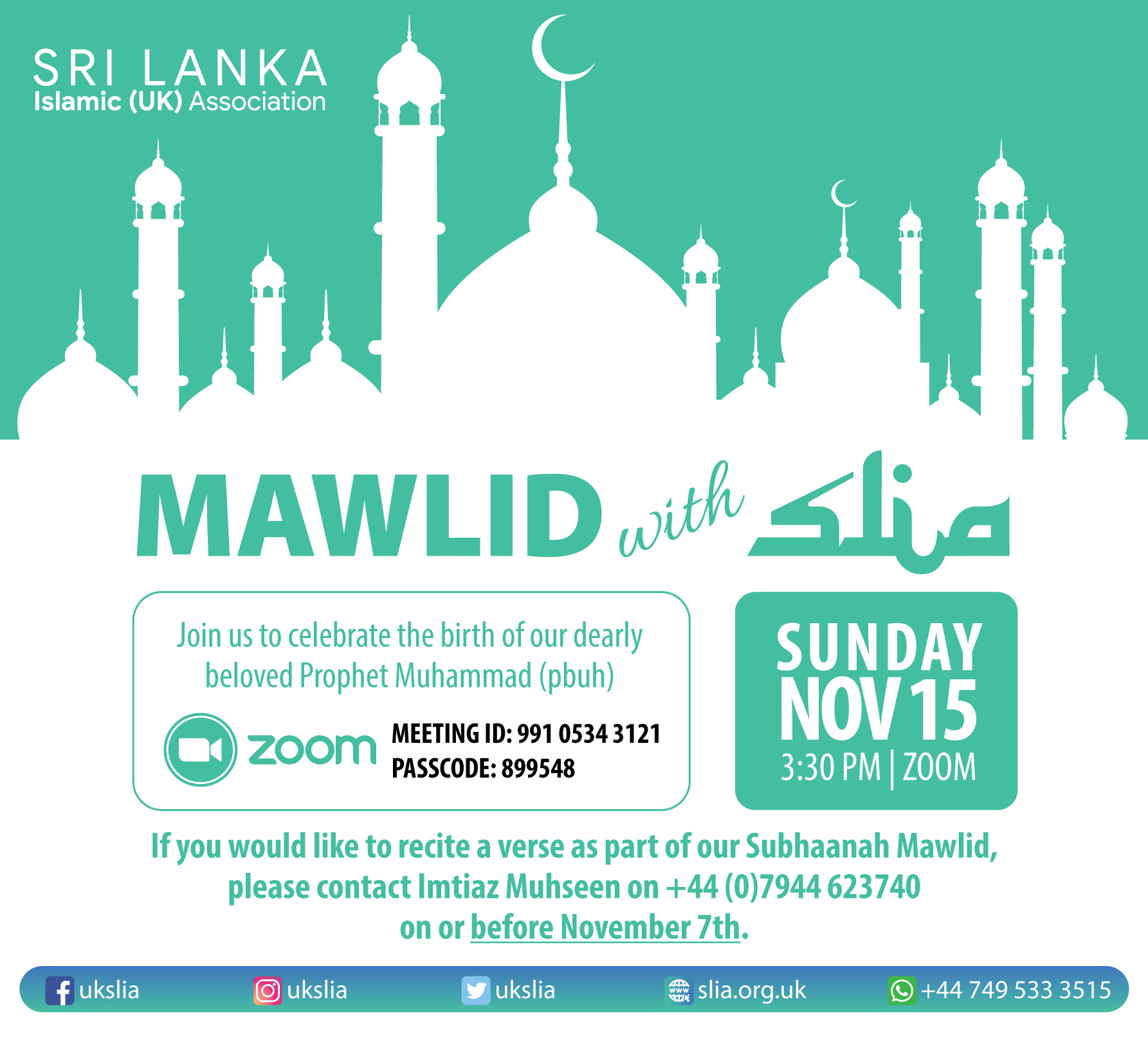 Mawlid With Slia – Sri Lanka Islamic (uk) Association